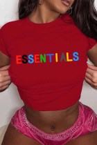 Rode casual T-shirts met letter O-hals