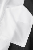 Preto e branco casual patchwork sólido fivela assimétrica gola redonda manga longa duas peças