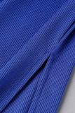 Bleu Sexy Casual Solide Fente Demi Un Col Roulé Longue Robe Robes