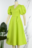 Fruit Green Casual Elegant Solid Patchwork V Neck Evening Dress Dresses