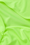 Зеленые сексуальные однотонные рваные лоскутные платья с круглым вырезом и юбкой в ​​один шаг