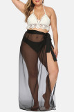 Black Sexy Solid Bandage See-through Plus Size Skirt
