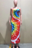 Multicolor Sexy Print Tie Dye Patchwork Spaghetti Strap One Step Rock Kleider