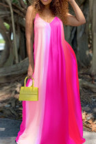 Розовое повседневное платье с лямками и лямками в стиле пэчворк с принтом Платья