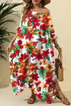 Разноцветное повседневное пляжное платье с разрезом и V-образным вырезом с принтом Платья больших размеров