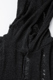 Noir Sexy Casual solide évidé col à capuche sans manches deux pièces