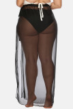 Falda de talla grande transparente con vendaje sólido sexy negro