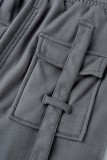 Pantaloni tinta unita convenzionali a vita alta regolari di base grigi casuali