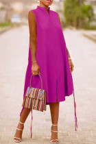 Пурпурное повседневное однотонное платье без рукавов с V-образным вырезом Платья