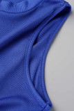 Blaue sexy beiläufige feste Schlitz-halbe Rollkragen-lange Kleid-Kleider