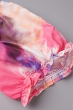 Kleur Sexy Casual Print Tie Dye Backless Off-shoulder Lange jurk Grote maten jurken