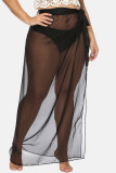 Black Sexy Solid Bandage See-through Plus Size Skirt
