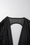 Svarta sexiga solida genomskinliga V-hals långärmade klänningar