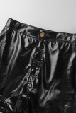 Pantaloncini in tinta unita convenzionali a vita alta skinny casual di base neri