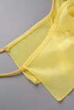 Amarillo sexy casual sólido vendaje espalda descubierta hendidura halter sin mangas dos piezas