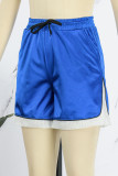 Blauwe casual sportkleding effen patchwork gleuf hoge taille rechte effen kleur bodems
