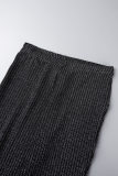 Schwarze, lässige, gestreifte Patchwork-Hose mit normaler hoher Taille und konventioneller Patchwork-Hose