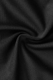 Mameluco pitillo con cuello en O de patchwork sólido casual negro