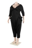 Gul Casual Solid Patchwork Snedkrage Plus Size Jumpsuits