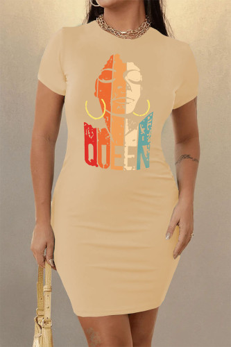 Khaki Casual Street Print Patchwork O Neck Pencil Skirt Dresses