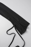 Черные сексуальные однотонные прозрачные платья с V-образным вырезом и длинными рукавами