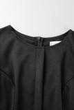 Черные повседневные элегантные однотонные лоскутные платья с круглым вырезом и юбкой в ​​один шаг