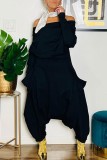 Zwarte casual effen patchwork schuine kraag Jumpsuits in grote maten