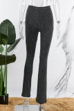 Pantalones casuales de patchwork a rayas de cintura alta regular patchwork convencional negro