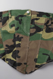 Camouflage Sexy Imprimé Camouflage Patchwork Boutons Tops sans bretelles