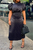 Zwarte casual print Polka Dot patchwork jurk met O-hals en print