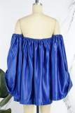 Vestidos de saia lanterna ombro a ombro azul sexy sólido patchwork (sujeito ao objeto real)