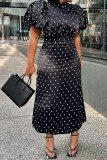 Zwarte casual print Polka Dot patchwork jurk met O-hals en print