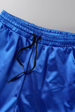 Ropa deportiva casual azul Sólido patchwork Hendidura Cintura alta Pantalones rectos de color sólido