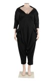 Vita Casual Solid Patchwork Snedkrage Plus Size Jumpsuits