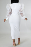 タンジェリン レッド ファッション カジュアル ソリッド パッチワーク O ネック ロング スリーブ ドレス