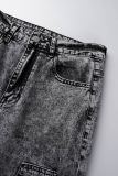 Grå Casual Solid Patchwork Vanliga jeans med hög midja