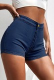 Pantalones cortos de mezclilla flacos de cintura alta de patchwork sólido informal azul profundo