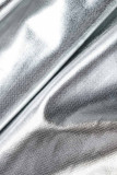 Gris plateado Casual Sólido Patchwork Pliegue Cintura alta Tipo A Parte inferior de color sólido