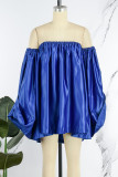 ブルー セクシー ソリッド パッチワーク オフ ショルダー ランタン スカート ドレス (実際のオブジェクトの対象となります)