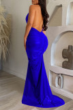 Blaue reizvolle feste Patchwork-Halter-lange Kleid-Kleider