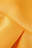 Vestidos de noite amarelo elegante casual patchwork sólido com decote em V