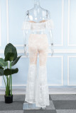 Белая сексуальная однотонная повязка в стиле пэчворк, прозрачная, с открытыми плечами, с коротким рукавом, из двух частей