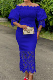 Púrpura elegante sólido patchwork fuera del hombro vestidos de falda de un paso (sin broche)