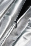 Серебристо-серые повседневные однотонные однотонные штаны в стиле пэчворк с высокой талией типа A