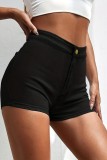 Svarta Casual Solid Patchwork Skinny Denim Shorts med hög midja