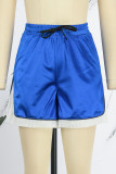 Blaue, lässige Sportbekleidung, solide, Patchwork-Schlitz, hohe Taille, gerade, einfarbige Unterteile