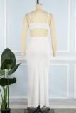 Белое сексуальное однотонное длинное платье на тонких бретелях с открытой спиной Платья
