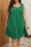 Green Casual Solid Patchwork Buttons U Neck Straight Plus Size Dresses