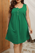 Vestidos de patchwork lisos verdes casuais com decote em U e vestidos tamanho grande