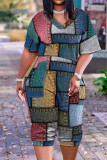 Macacão reto camuflado casual com estampa de rua patchwork com decote em V